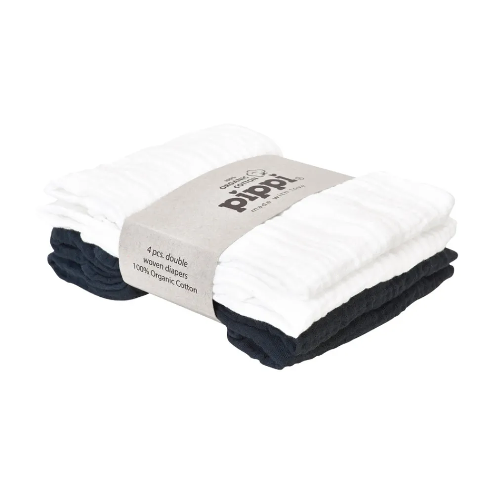 Pippi Øko Stofbleer (4-pak) - hvid/sort-Børn Stofbleer & Klude|Stofbleer