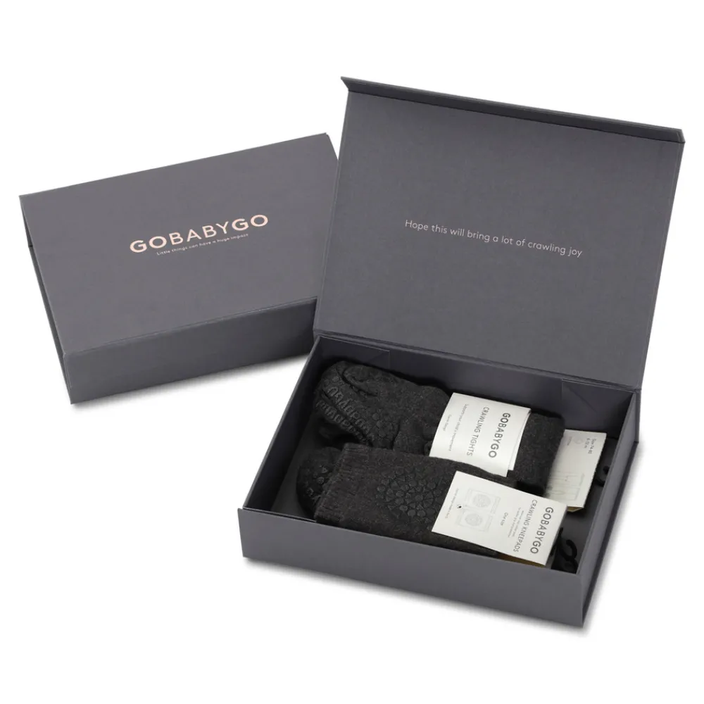 GOBABYGO Kravle start pakke - Dark grey melange- Skridsikre Strømper|Strømpebukser