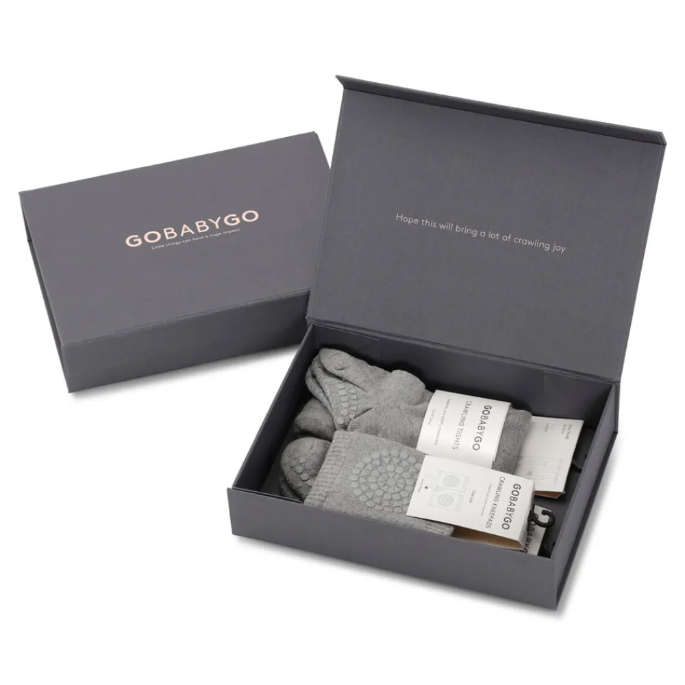 GOBABYGO Kravle start pakke - Grey melange- Skridsikre Strømper|Strømpebukser