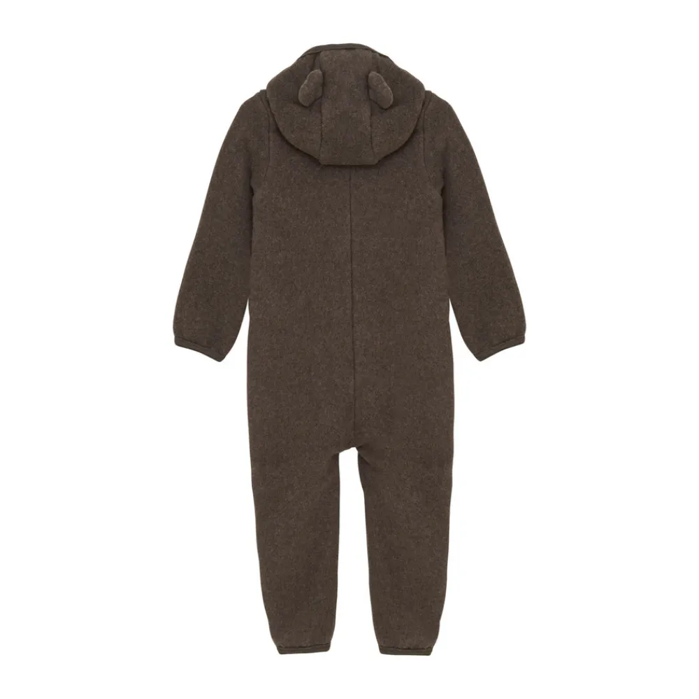 HUTTEliHUT Køredragt m. ører Uld Fleece - Brown Melange- Køredragter|Ulddragter