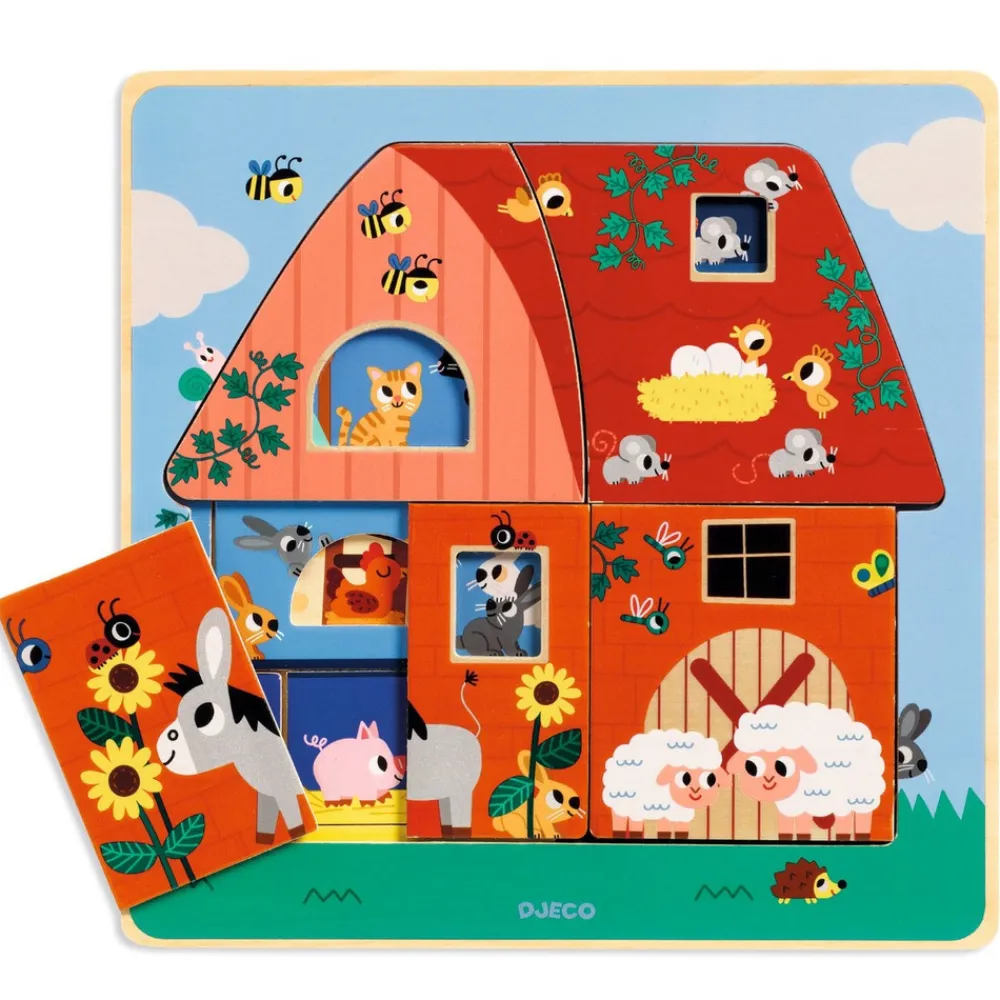 Djeco 3-lags puslespil, Hos Moo- Puslespil