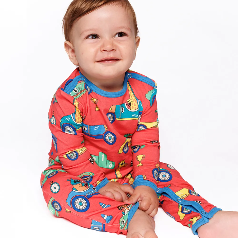 Småfolk Langærmet heldragt med racer biler - 534- Heldragter U. Fod