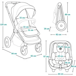 Lionelo Layla 3i1 - black onyx- Kombivogne Med Flade Sæder|Vognpakker