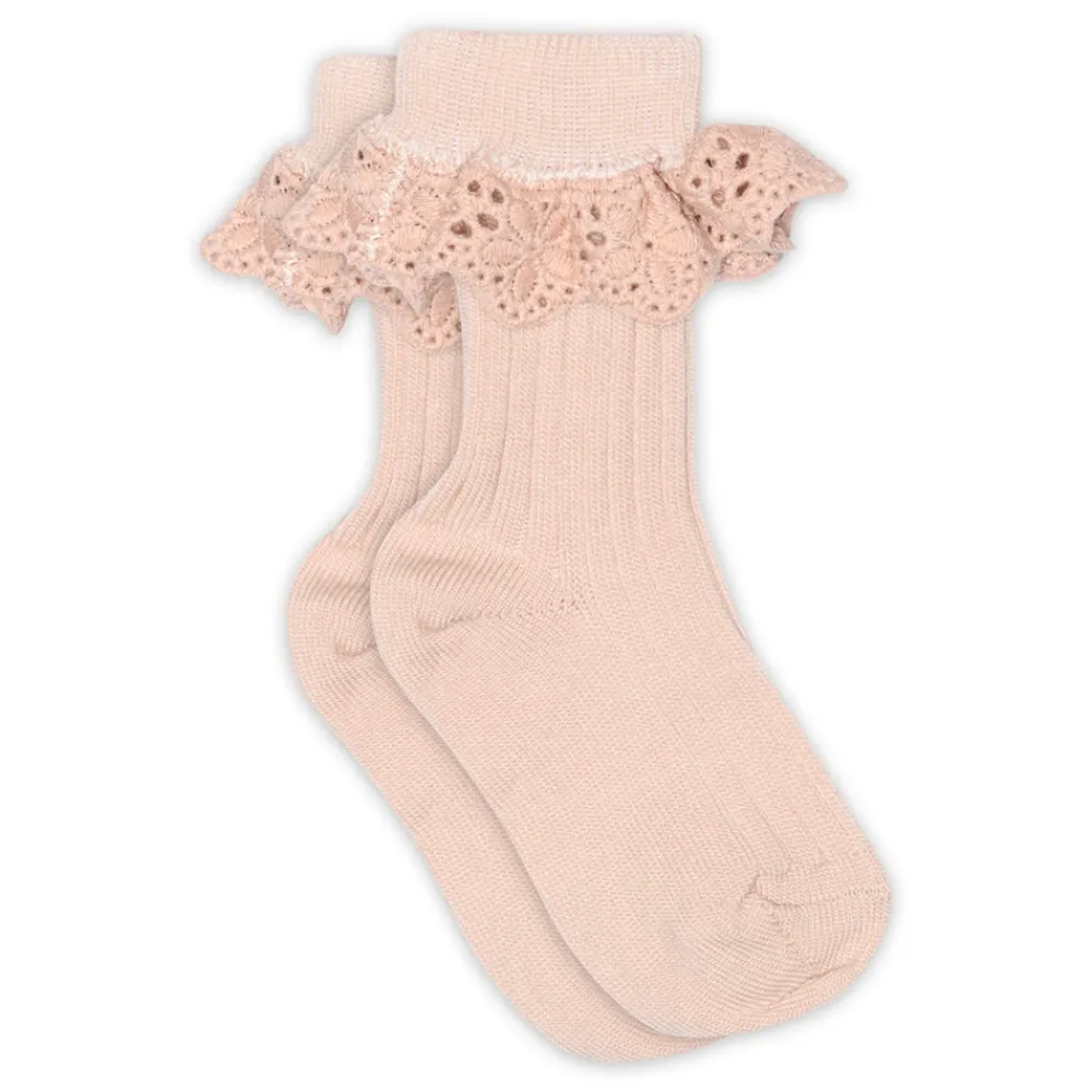 MP Denmark Lea strømpe med blonde - Rose Dust- Strømper|Uldstrømper & Uldstrømpebukser