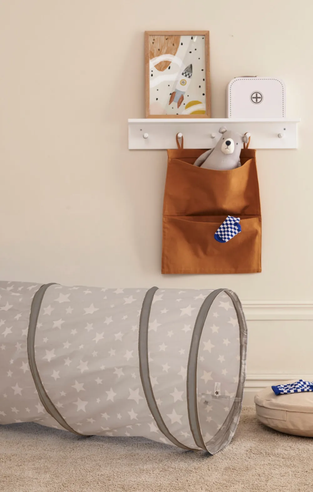 KIDSCONCEP Legetunnel, grå m. hvide stjerner- Legetelte & Tipier