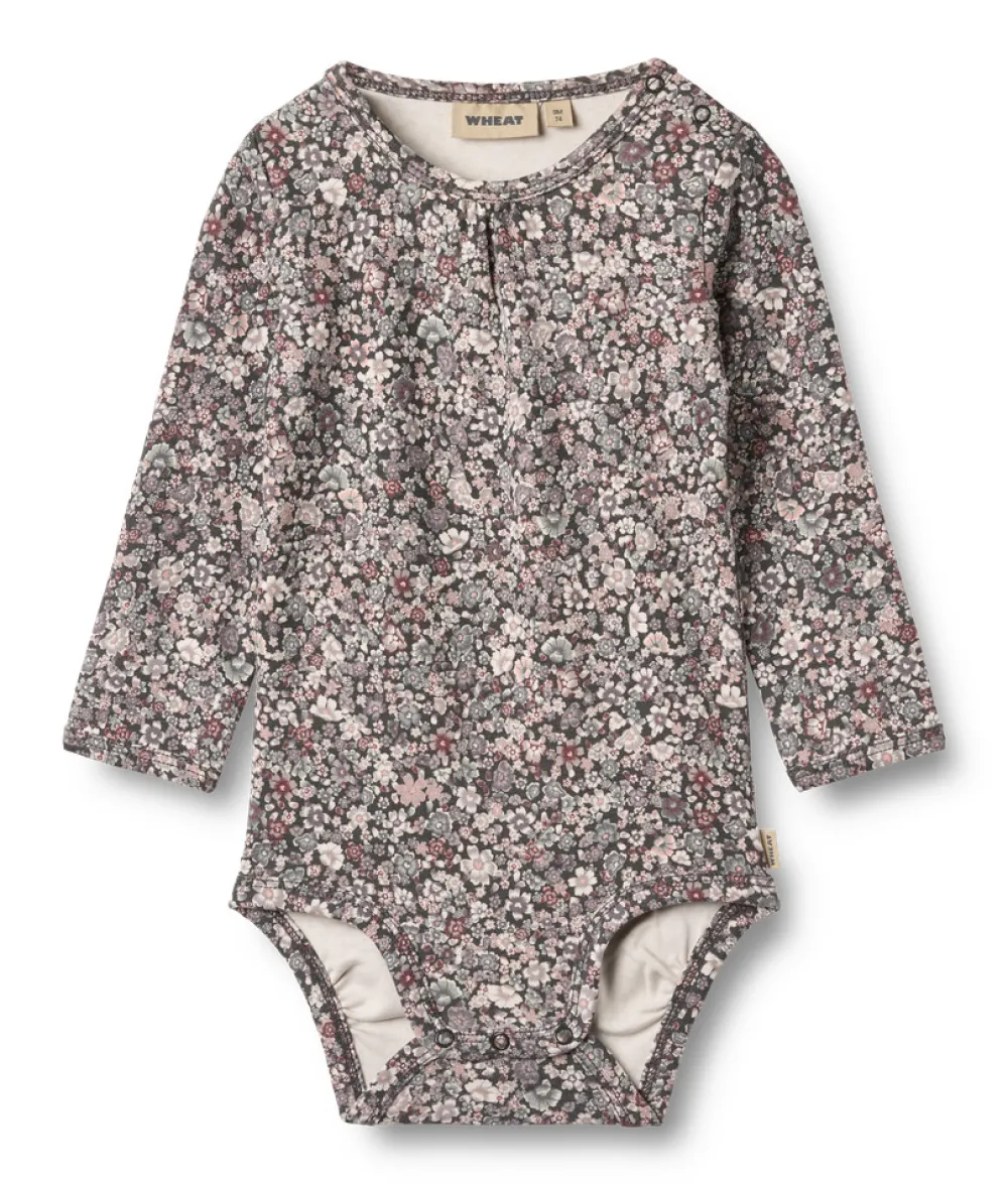 Wheat Liv Body Langærmet - Purple stone flowers- Bodystocking Langærmet