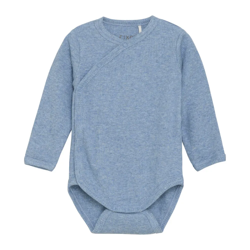 Fixoni Melange Rib Wrap Body Langærmet - 7639- Bodystocking M. Skrålukning|Bodystocking Langærmet