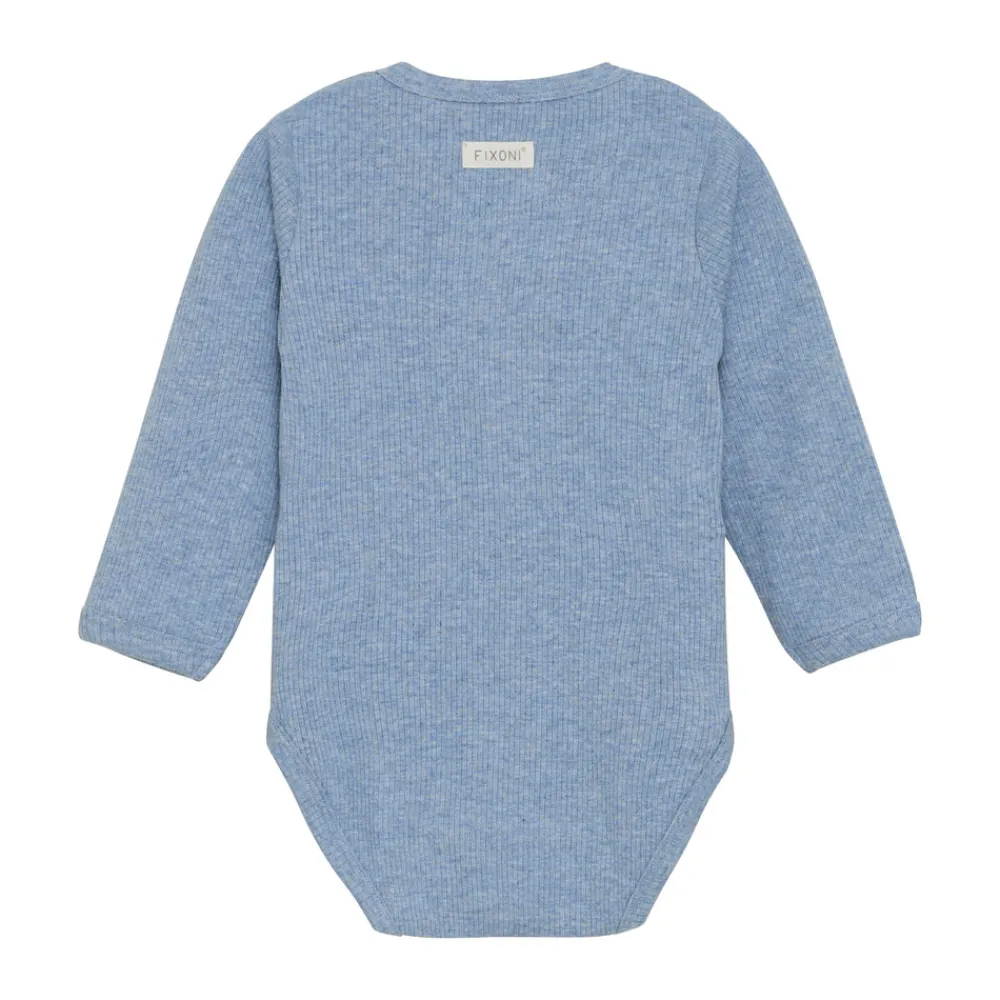 Fixoni Melange Rib Wrap Body Langærmet - 7639- Bodystocking M. Skrålukning|Bodystocking Langærmet