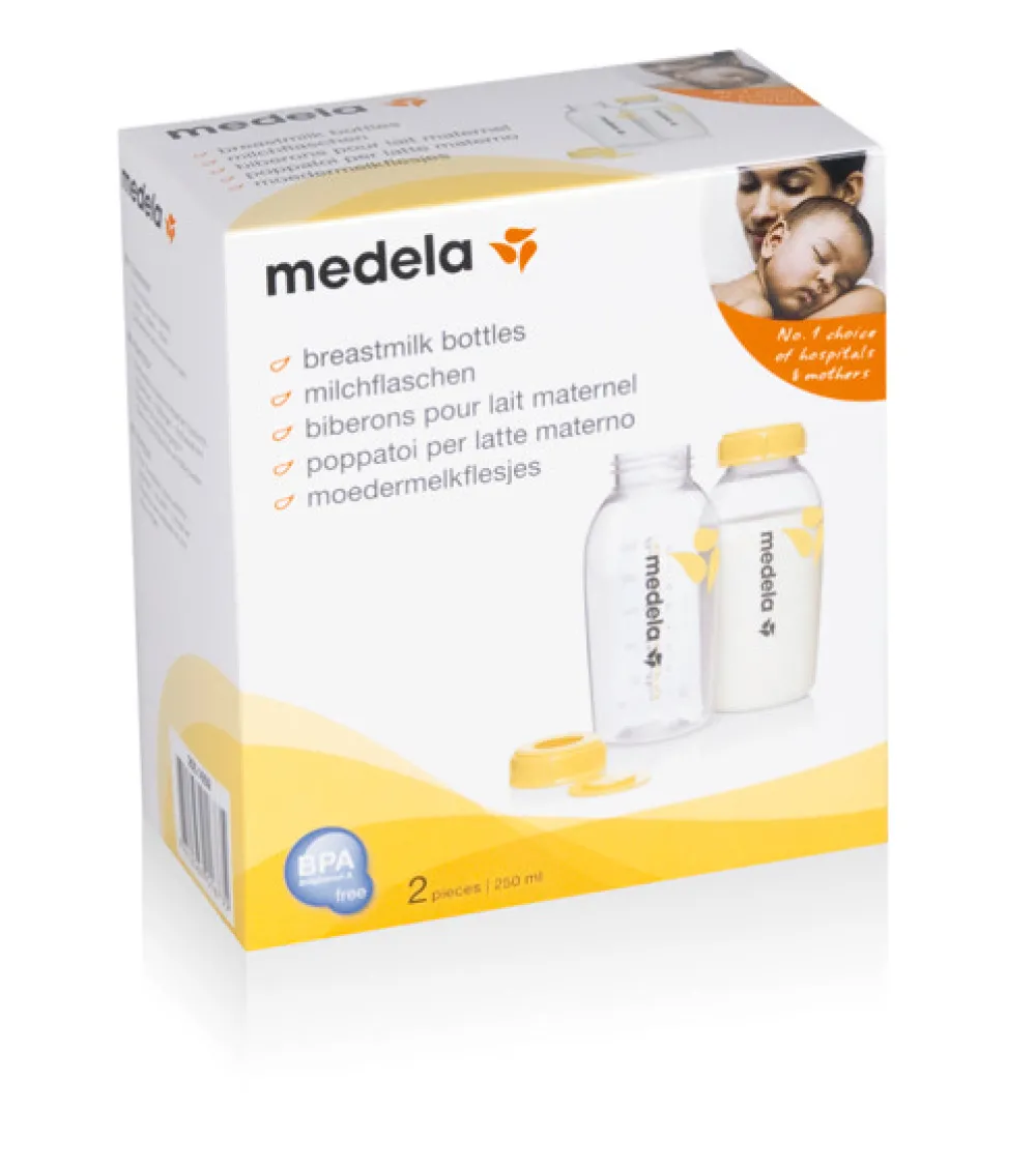 Medela Mælkeflasker Med Låg 250 ML - 2-Pak- Sutteflasker|Brystpumper