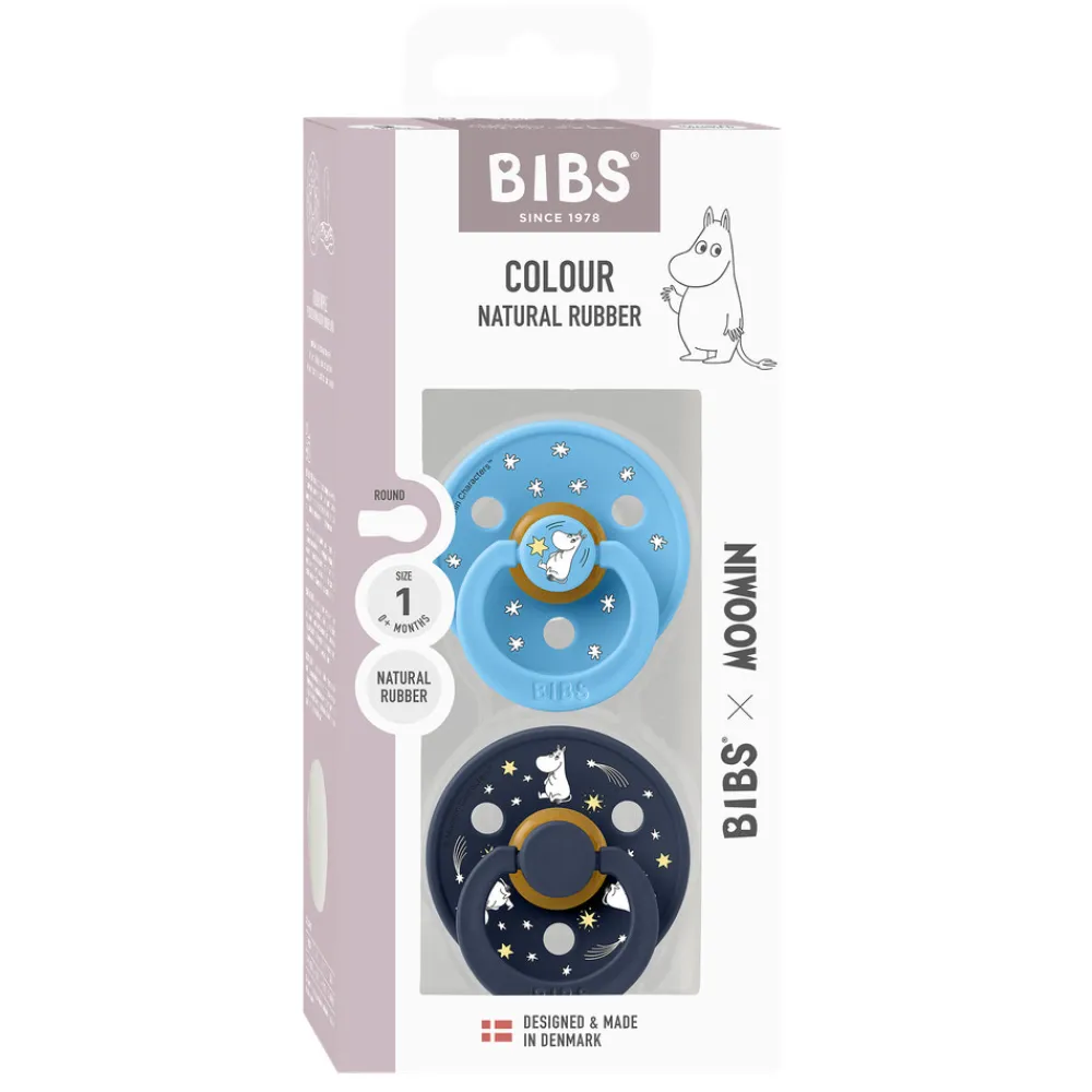 BIBS Moomin Colour Sut 2pk Latex Str 1 - Breeze- Sutter