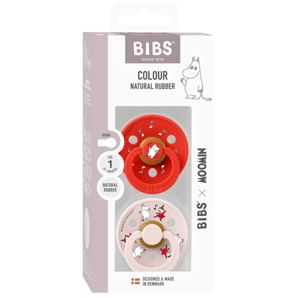 BIBS Moomins Colour Sut 2pk Latex Str 1 - Candy Apple- Sutter