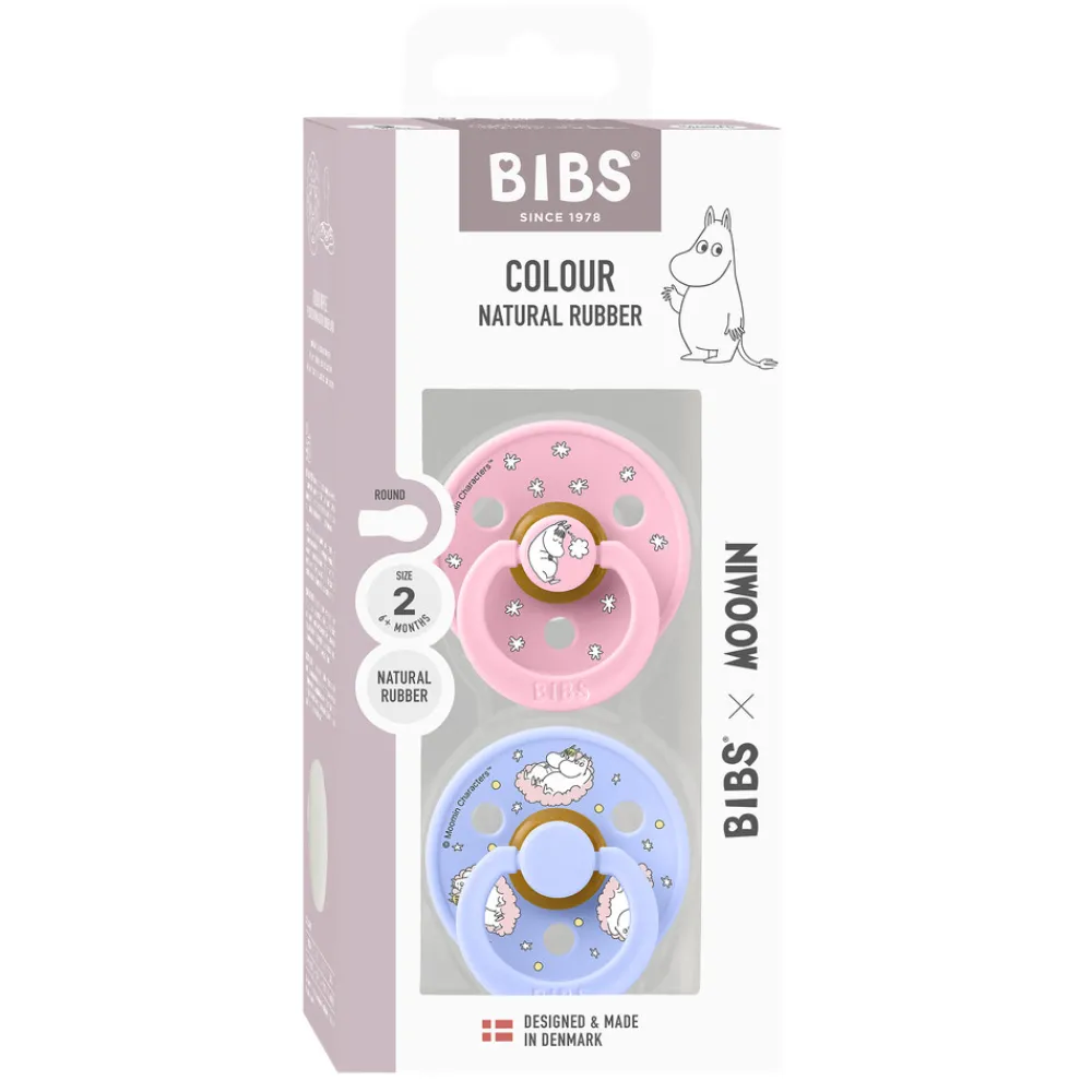 BIBS Moomins Colour Sut 2pk Latex Str 2 - Baby Pink- Sutter