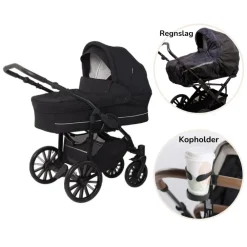 BASSON / Scandia Nordic Lux inkl. regnslag og kopholder - Dusty black- Barnevognspakker