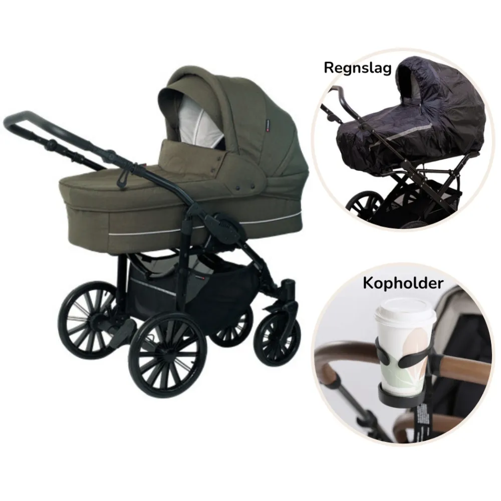 BASSON / Scandia Nordic Lux inkl. regnslag og kopholder - Dusty olive- Barnevognspakker