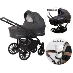 BASSON / Scandia Nordic Lux inkl. regnslag og kopholder - Dark grey melange- Barnevognspakker
