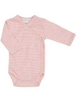 Serendipity Organics Nyfødt Slå-om Body - Coral/Offwhite- Bodystocking M. Skrålukning|Bodystocking Langærmet