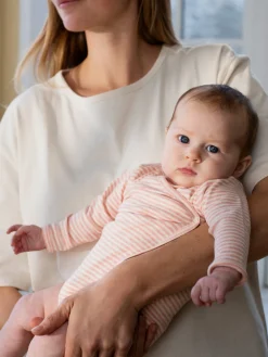 Serendipity Organics Nyfødt Slå-om Body - Coral/Offwhite- Bodystocking M. Skrålukning|Bodystocking Langærmet