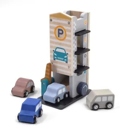 Magni Parkeringshus med biler i træ- Legetøjsbiler