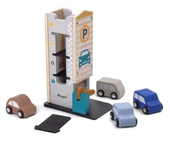 Magni Parkeringshus med biler i træ- Legetøjsbiler