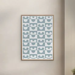 Poster & Frame Plakat - Mickey Mouse blåt og hvidt mønster A3-Børn Plakater