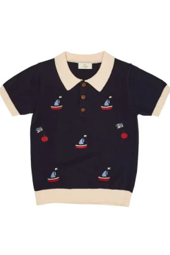 Copenhagen Colors Polo m. både - CREAM/NAVY- T-Shirts & Toppe