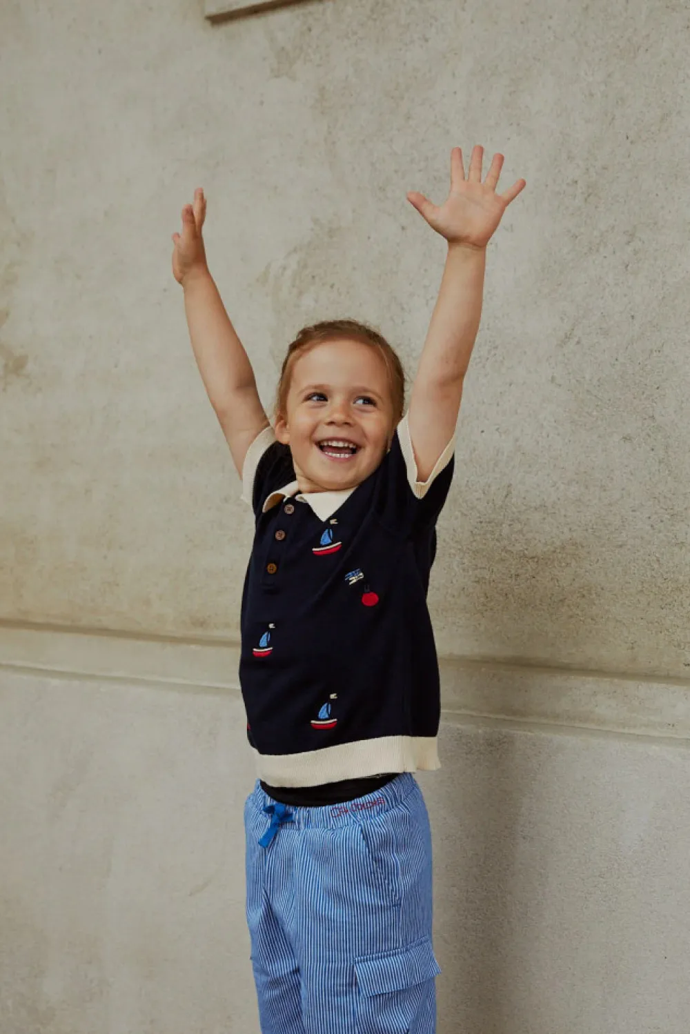 Copenhagen Colors Polo m. både - CREAM/NAVY- T-Shirts & Toppe