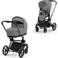Cybex Priam Duovogn - mirage grey/matt black- Kombivogne Med Flade Sæder