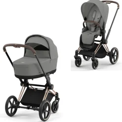 Cybex Priam Duovogn - mirage grey/rosegold- Kombivogne Med Flade Sæder