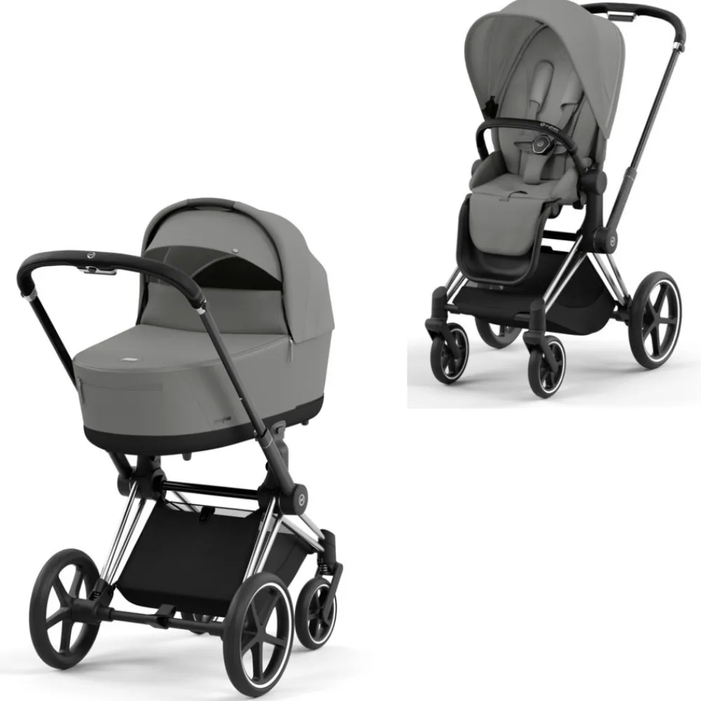 Cybex Priam Duovogn - mirage grey/chrome black- Kombivogne Med Flade Sæder