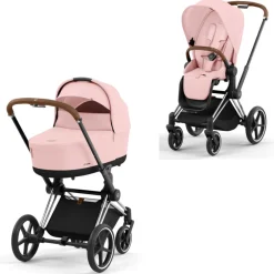 Cybex Priam Duovogn - peach pink/chrome brown- Kombivogne Med Flade Sæder