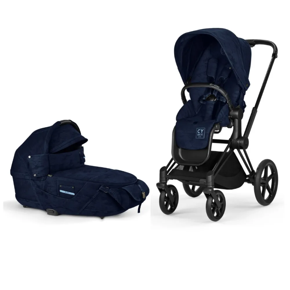 Cybex Priam Duovogn - Rebellious luxury denim blue/matt black- Kombivogne Med Flade Sæder