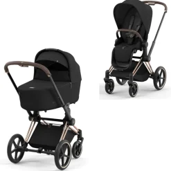 Cybex Priam Duovogn - sepia black/rosegold- Kombivogne Med Flade Sæder