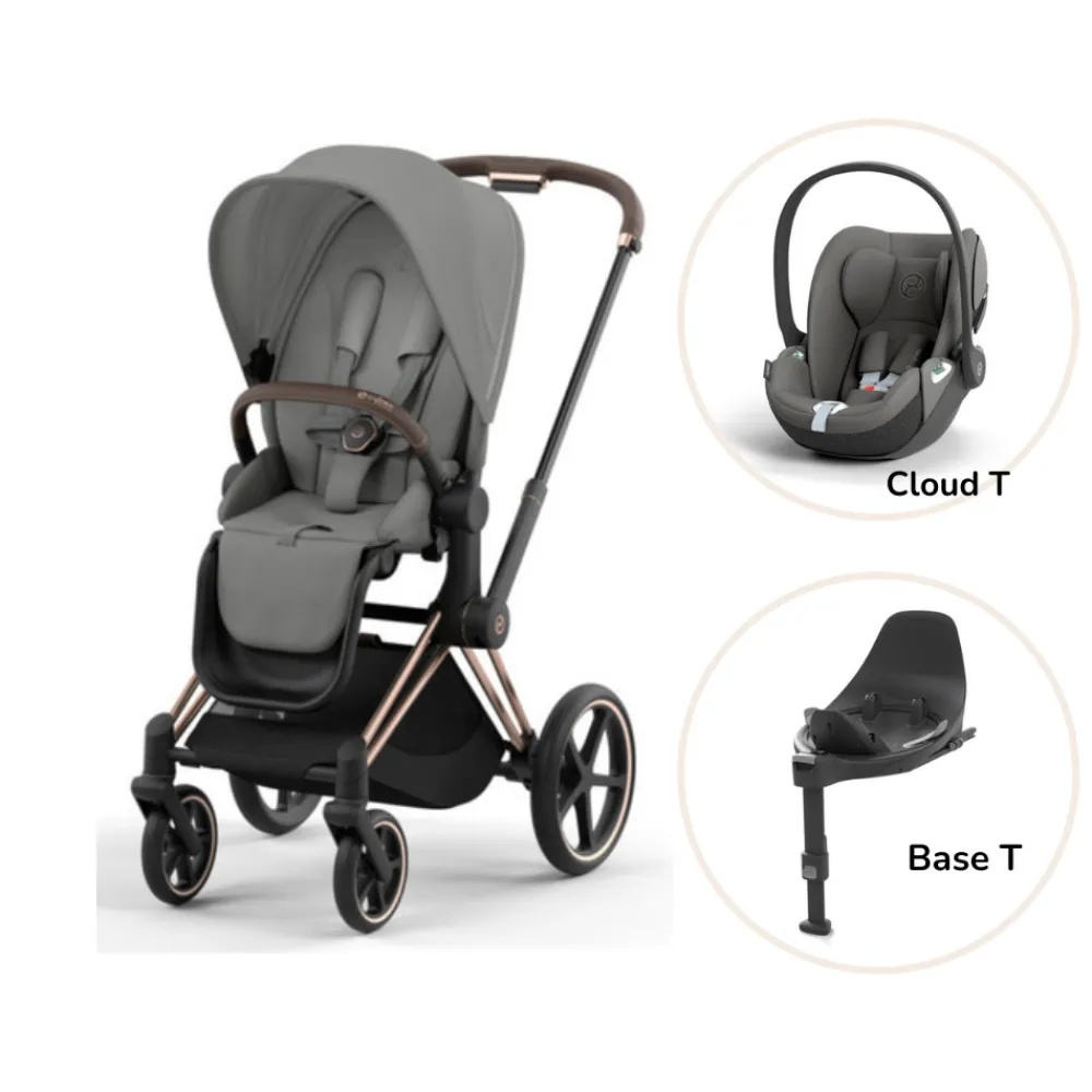 Cybex Priam klapvogn inkl. cloud T og base - mirage grey/rosegold- Klapvogne Med Flade Sæder