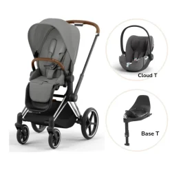 Cybex Priam klapvogn inkl. cloud T og base - mirage grey/chrome brown PLUS- Klapvogne Med Flade Sæder