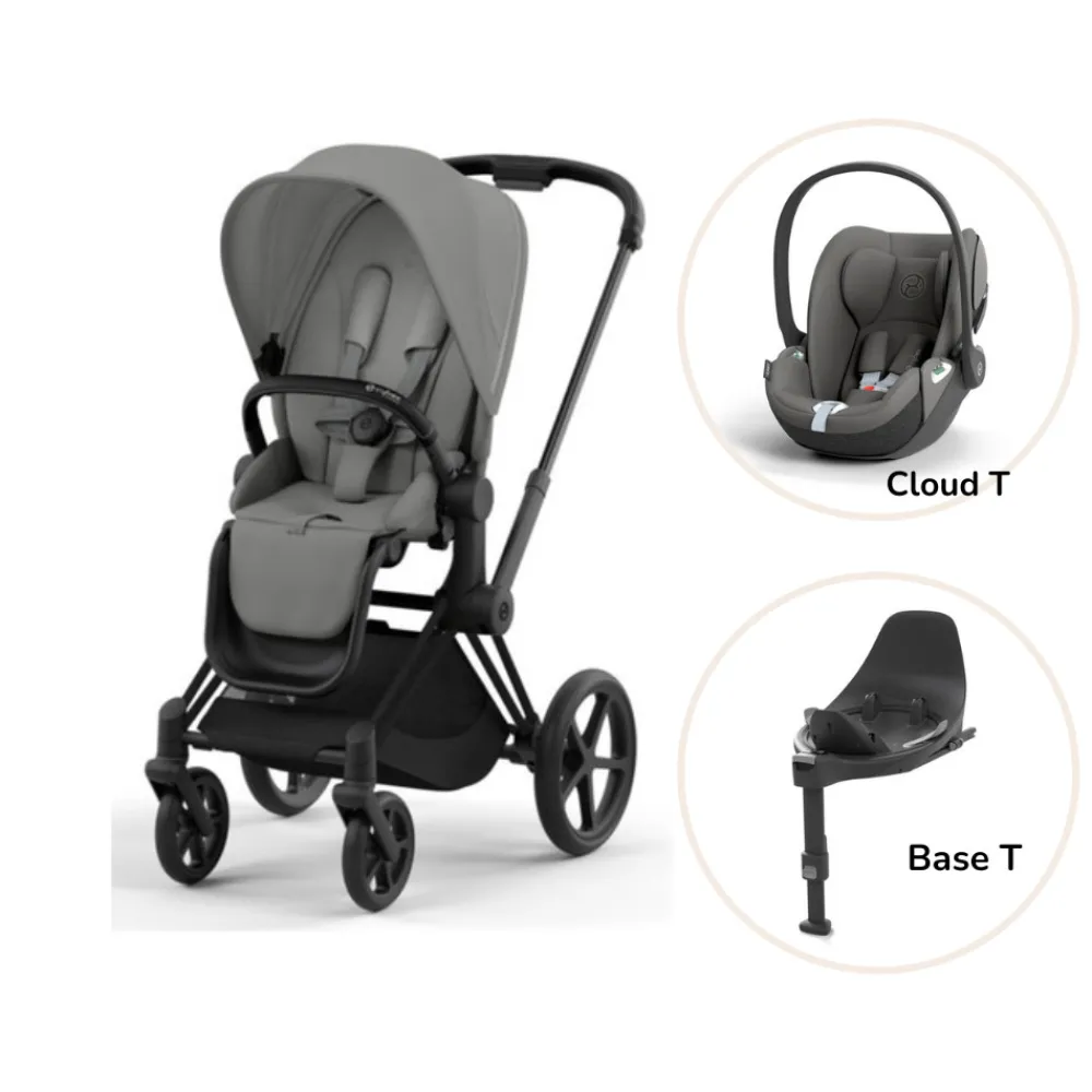 Cybex Priam klapvogn inkl. cloud T og base - mirage grey/matt black- Klapvogne Med Flade Sæder