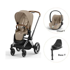 Cybex Priam klapvogn inkl. cloud T og base - cozy beige/chrome brown PLUS- Klapvogne Med Flade Sæder