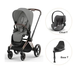 Cybex Priam klapvogn inkl. cloud T og base - mirage grey/rosegold PLUS- Klapvogne Med Flade Sæder