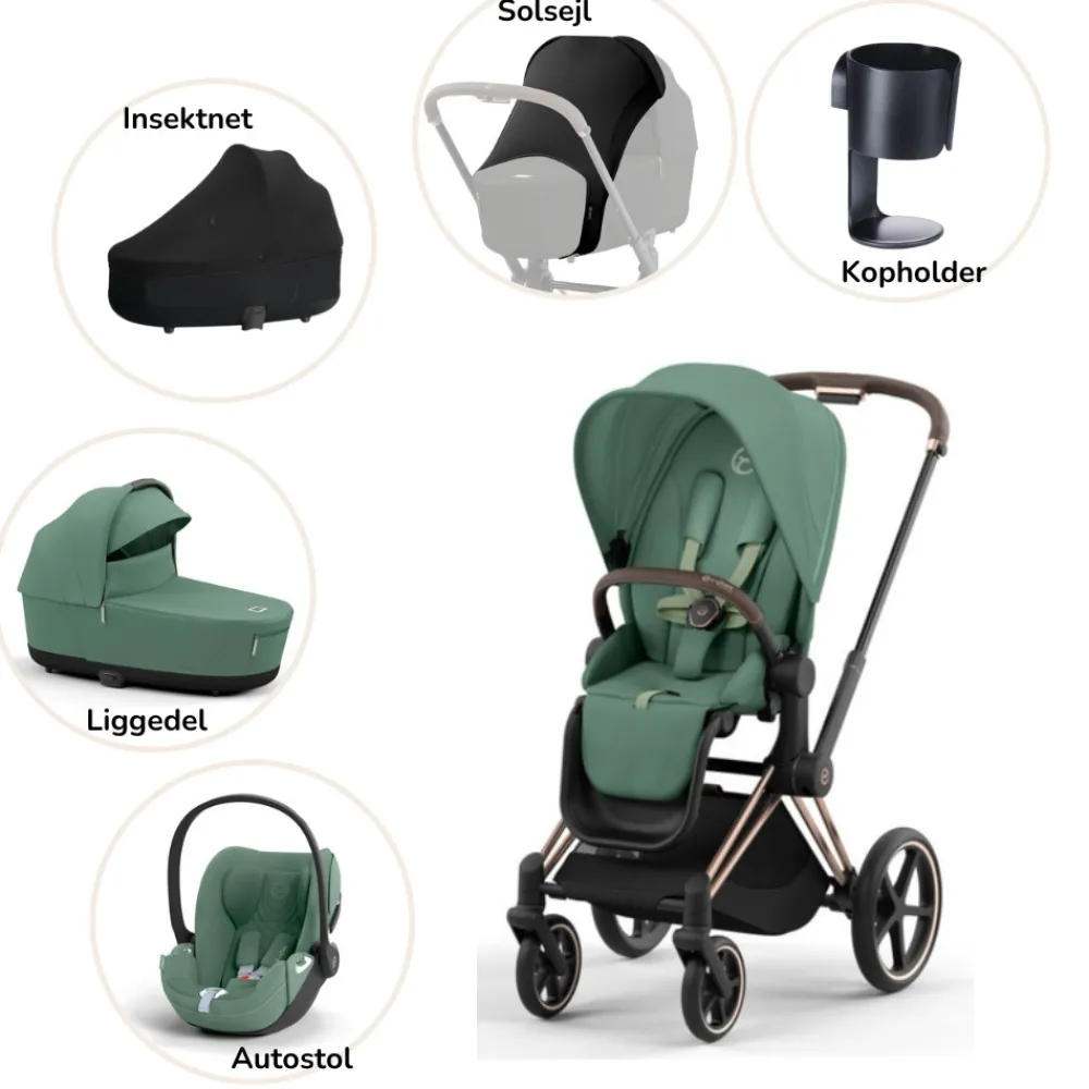 Cybex Priam pakke - leaf green/rosegold PLUS- Kombivognspakker