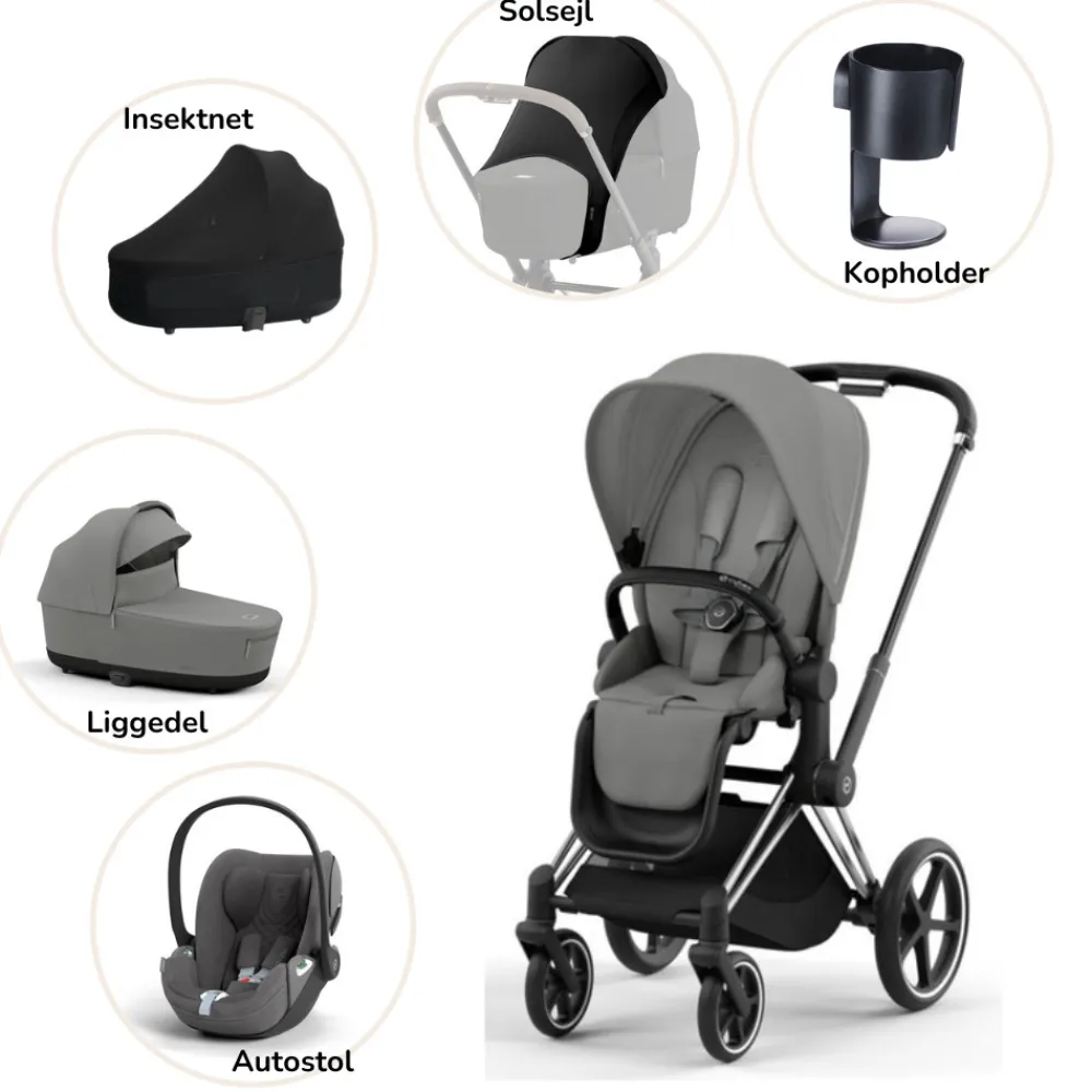 Cybex Priam pakke - mirage grey/chrome black PLUS- Kombivognspakker