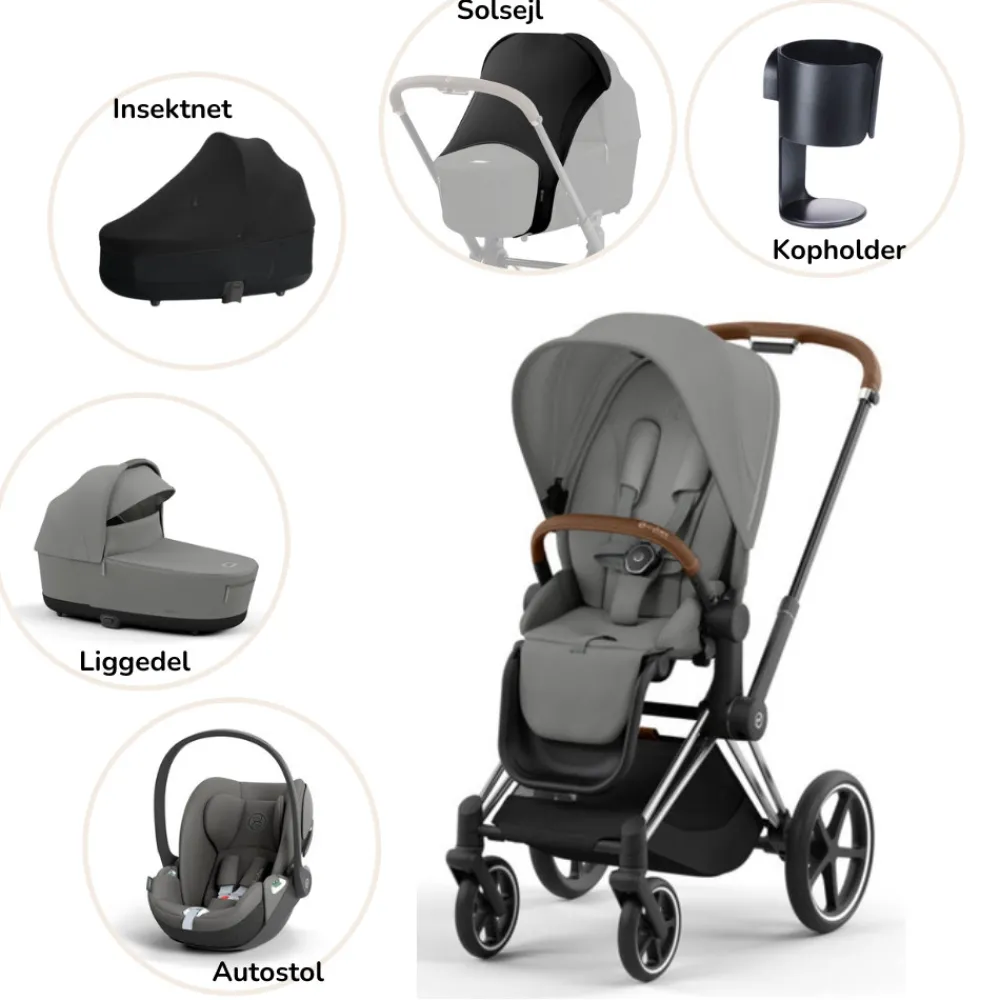Cybex Priam pakke - mirage grey/chrome brown- Kombivognspakker