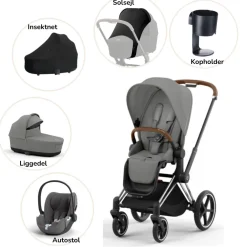 Cybex Priam pakke - mirage grey/chrome brown PLUS- Kombivognspakker