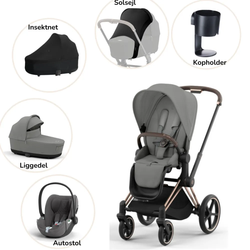 Cybex Priam pakke - mirage grey/rosegold PLUS- Kombivognspakker
