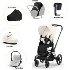 Cybex Priam pakke - off white/chrome black PLUS- Kombivognspakker