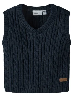 NAME IT Roman Strikket Vest - Navy Blazer- Juletøj|Cardigans, Veste & Trøjer