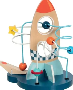 Goki Rumskib, perlelabyrint med katapult- Trælegetøj|Aktivitetslegetøj