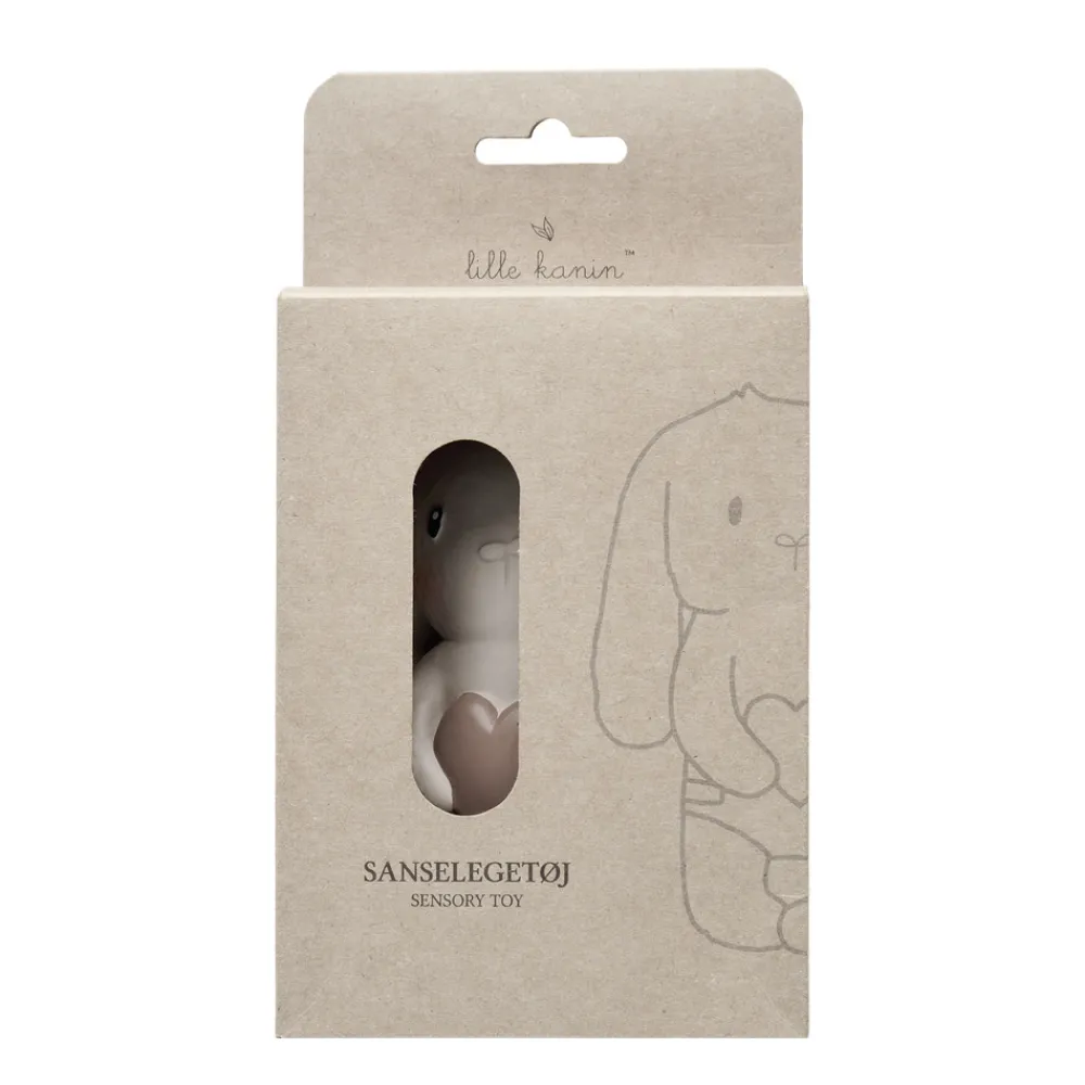 Lille Kanin Sanselegetøj - Brun hjerte- Bideringe & Rangler