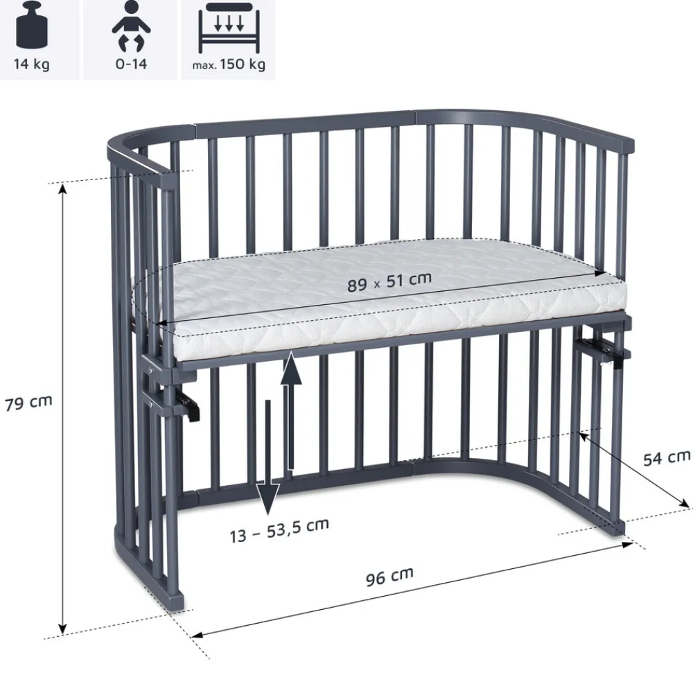 Babybay Side by side seng Maxi - Grå-Børn Side By Side Senge