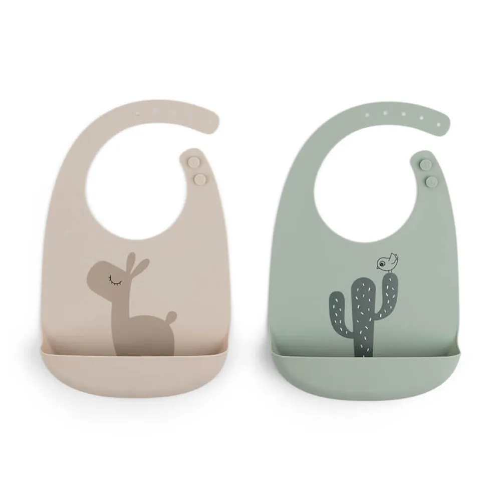 Done By Deer Silikone hagesmæk 2 stk. - lalee sand/grøn- Hagesmække