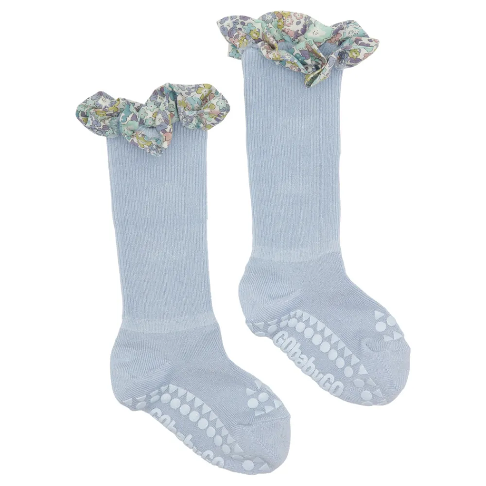 GOBABYGO Skridsikre Strømper - Liberty - Sky Blue / Michelle purple- Skridsikre Strømper