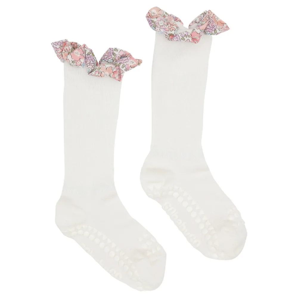 GOBABYGO Skridsikre Strømper - Liberty - Off White / Michelle pink- Skridsikre Strømper